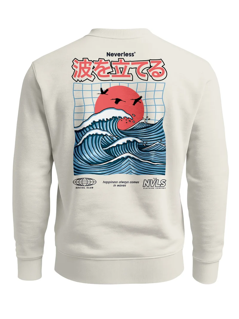 Sweatshirt Herren Pullover mit Backprint Rising Wave | Japan Design mit Wellenmotiv Fashion Streetwear