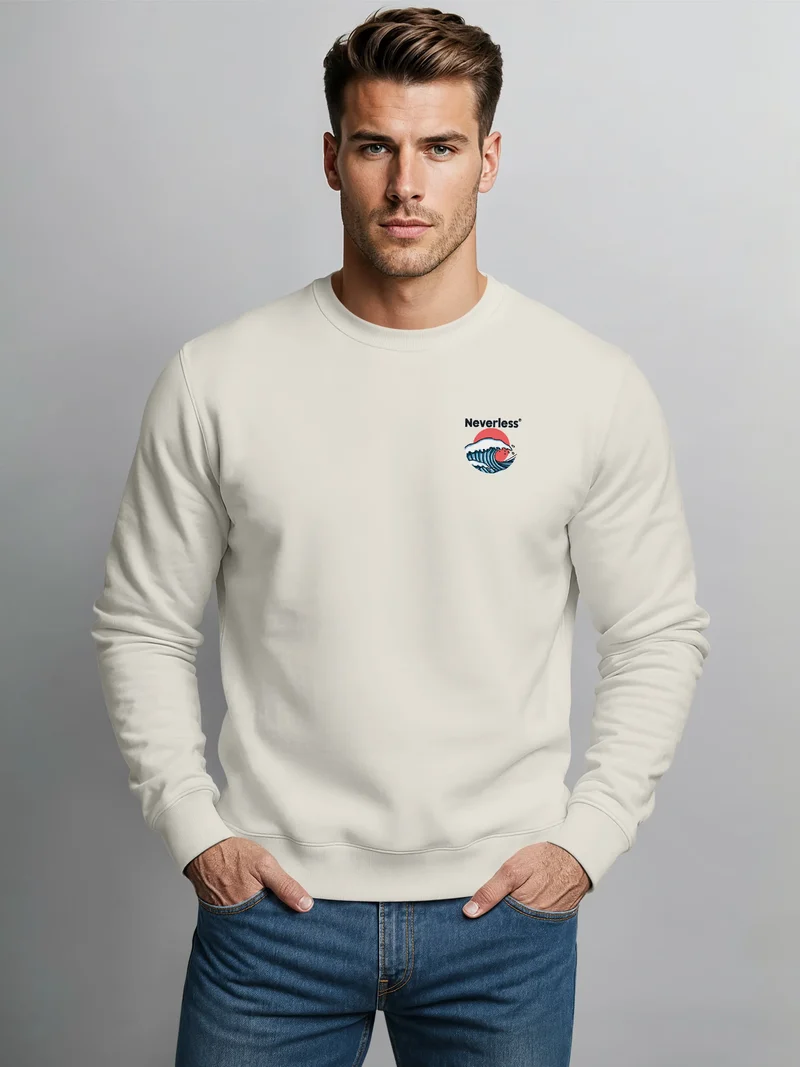 Sweatshirt Herren Pullover mit Backprint Rising Wave | Japan Design mit Wellenmotiv Fashion Streetwear