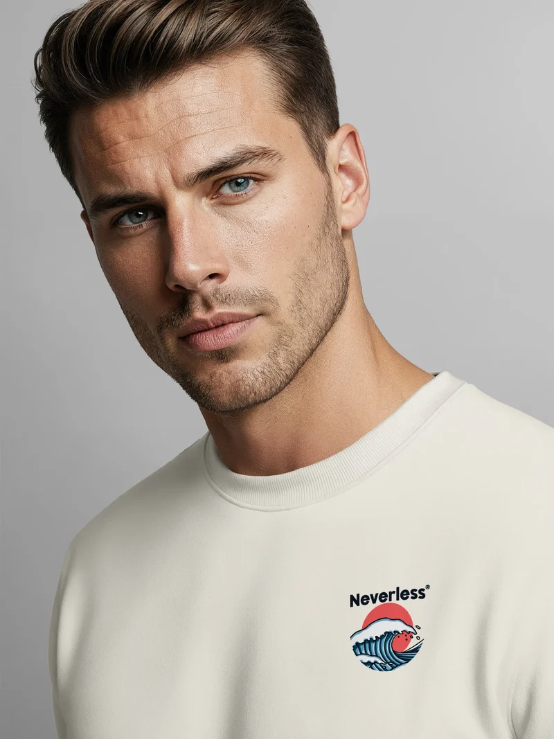 Sweatshirt Herren Pullover mit Backprint Rising Wave | Japan Design mit Wellenmotiv Fashion Streetwear