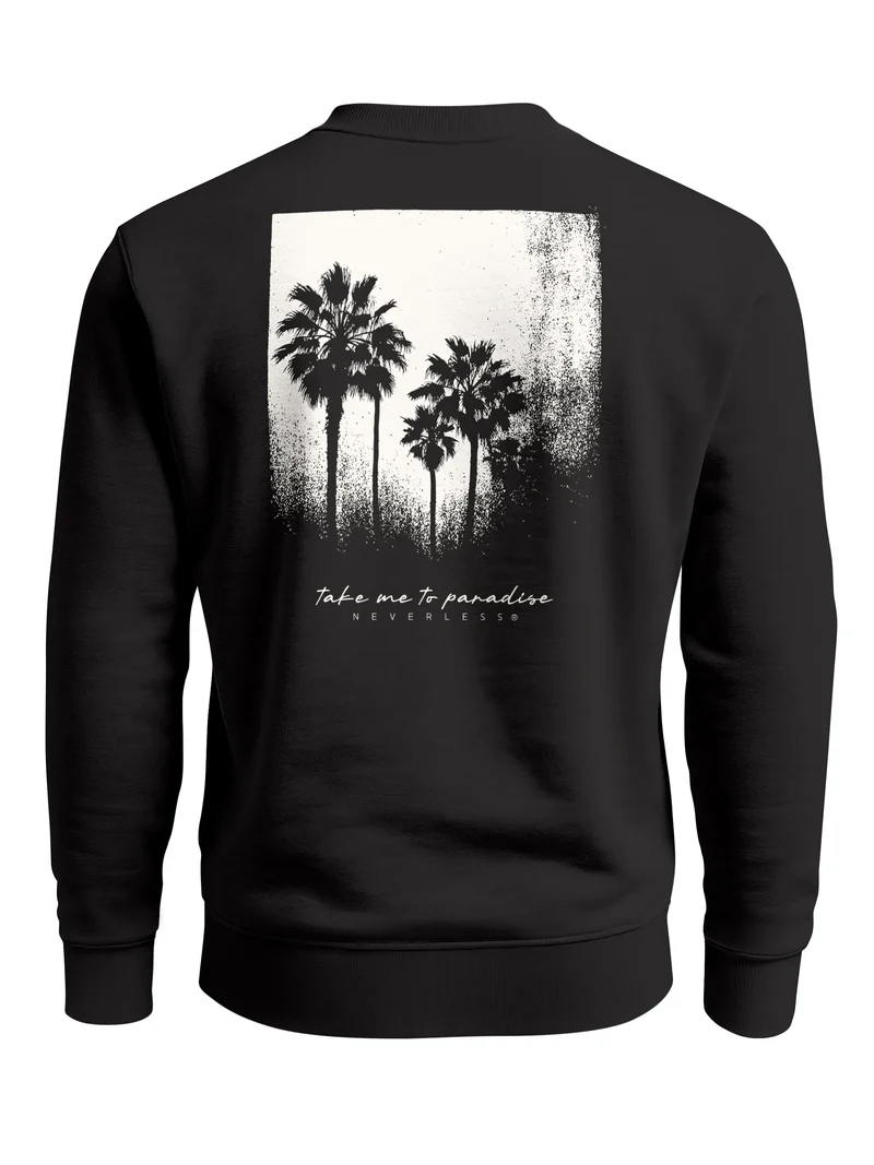 Sweatshirt Herren Pullover mit Backprint Schwarzweiß Palmen Design Minimal Streetwear Style Fashion Streetwear