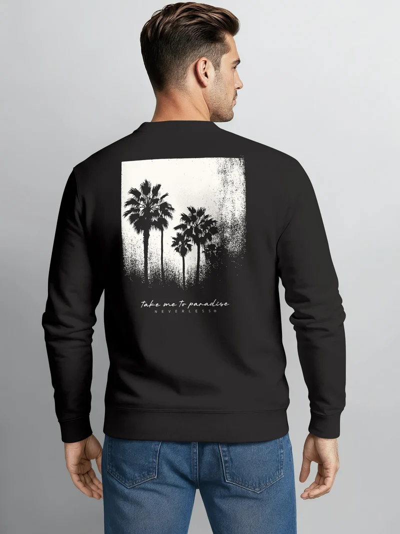 Sweatshirt Herren Pullover mit Backprint Schwarzweiß Palmen Design Minimal Streetwear Style Fashion Streetwear