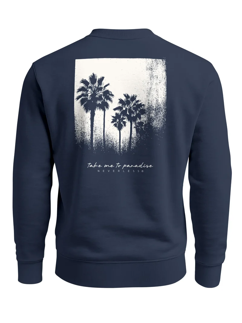 Sweatshirt Herren Pullover mit Backprint Schwarzweiß Palmen Design Minimal Streetwear Style Fashion Streetwear