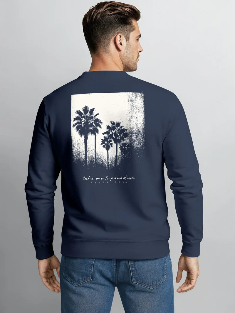 Sweatshirt Herren Pullover mit Backprint Schwarzweiß Palmen Design Minimal Streetwear Style Fashion Streetwear
