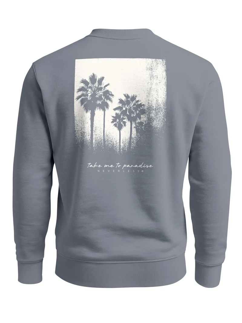 Sweatshirt Herren Pullover mit Backprint Schwarzweiß Palmen Design Minimal Streetwear Style Fashion Streetwear