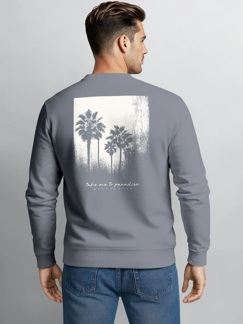 Sweatshirt Herren Pullover mit Backprint Schwarzweiß Palmen Design Minimal Streetwear Style Fashion Streetwear