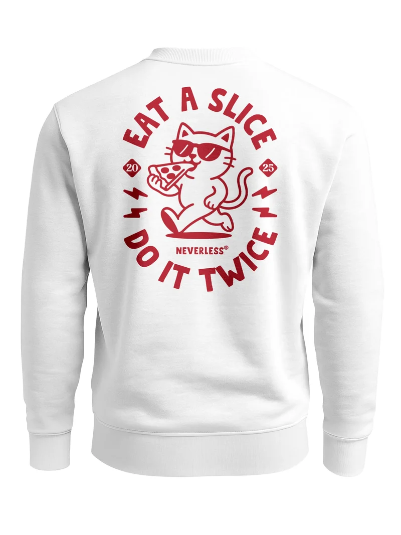 Sweatshirt Herren Pullover mit Backprint Pizza Cat Motiv Fun Food Streetwear Fashion Retro Style Streetwear