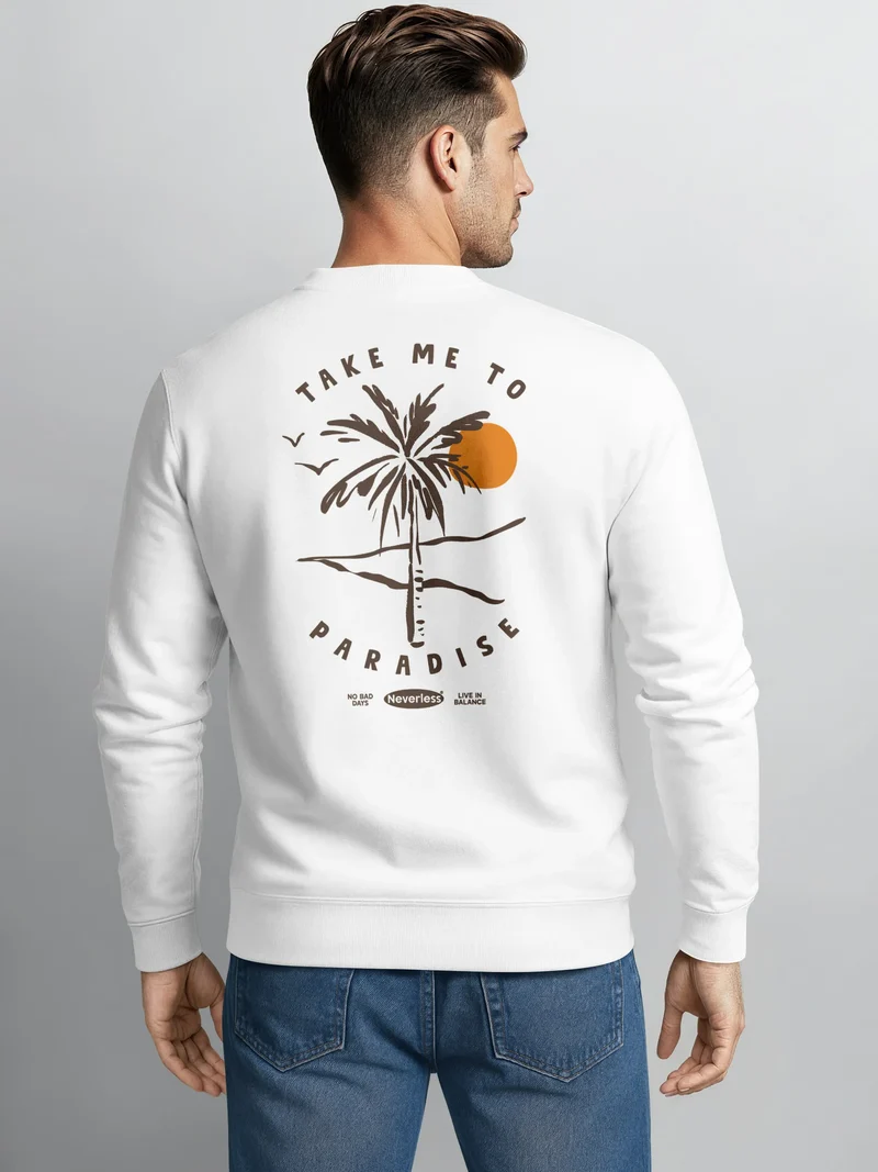 Sweatshirt Herren Pullover mit Backprint Palmen Sonne Design Beach Graphic Print Fashion Streetwear
