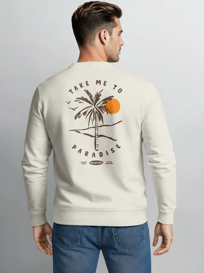 Sweatshirt Herren Pullover mit Backprint Palmen Sonne Design Beach Graphic Print Fashion Streetwear