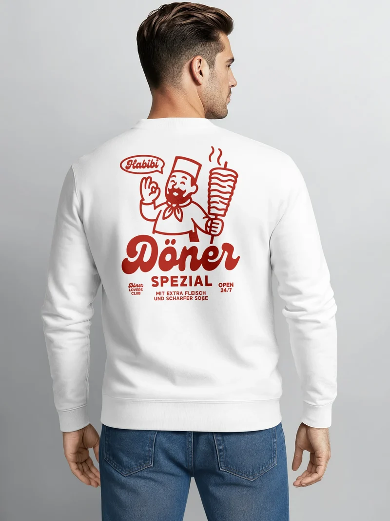 Sweatshirt Herren Pullover mit Backprint Döner Spezial Fun & Food Print Fashion Streetwear