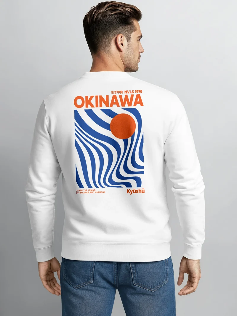 Sweatshirt Herren Pullover mit Backprint Okinawa Kyūshū Japan Design Retro Grafik Print Fashion Streetwear