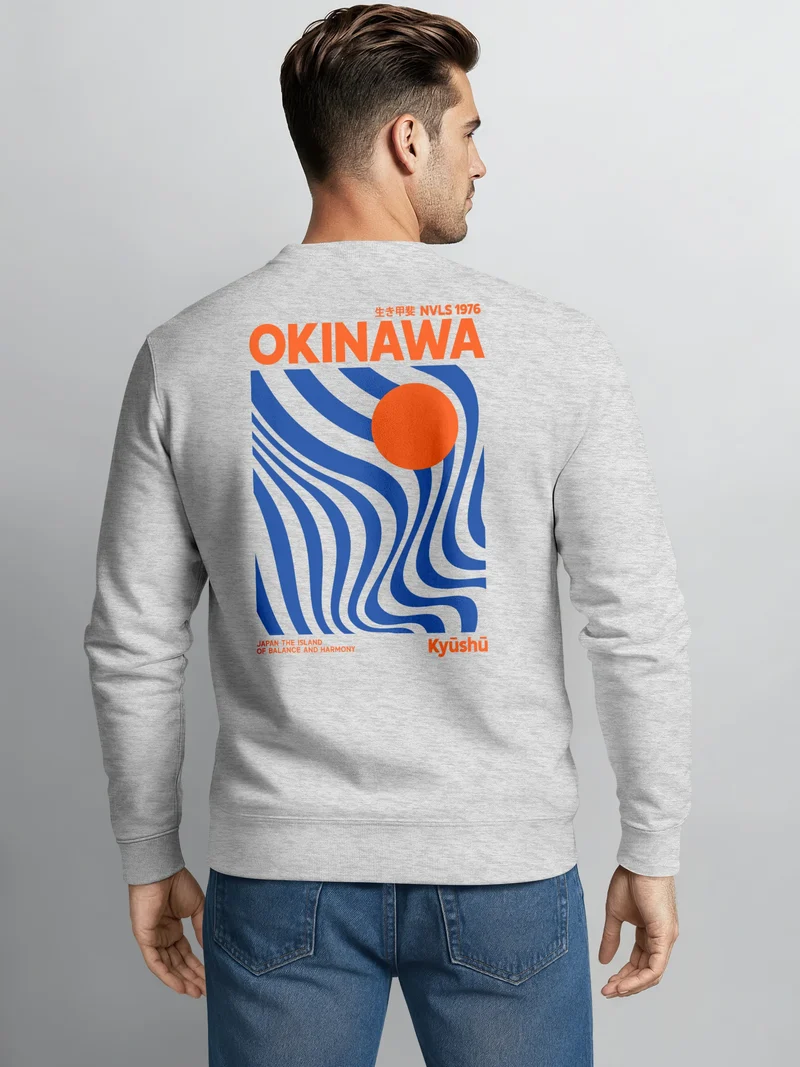 Sweatshirt Herren Pullover mit Backprint Okinawa Kyūshū Japan Design Retro Grafik Print Fashion Streetwear