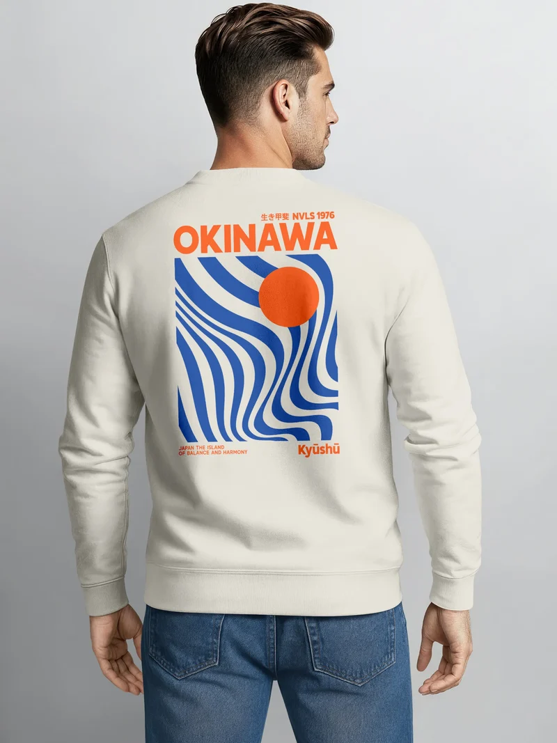 Sweatshirt Herren Pullover mit Backprint Okinawa Kyūshū Japan Design Retro Grafik Print Fashion Streetwear