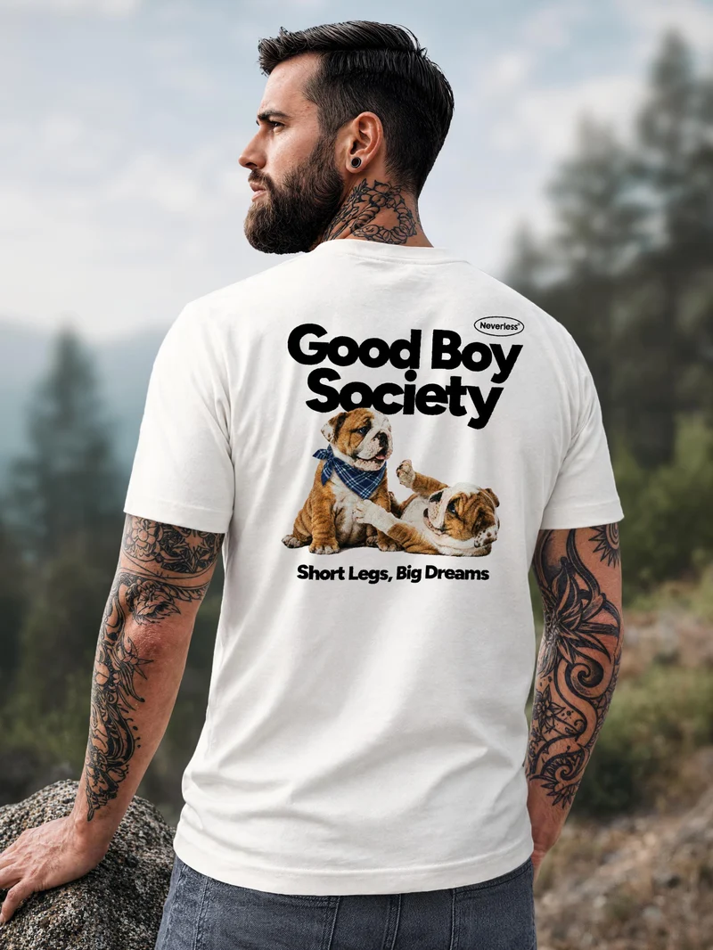 Herren T-Shirt Backprint - Design Good Boy Society - Baumwollshirt Männer Fashion Streetstyle Slim Fit