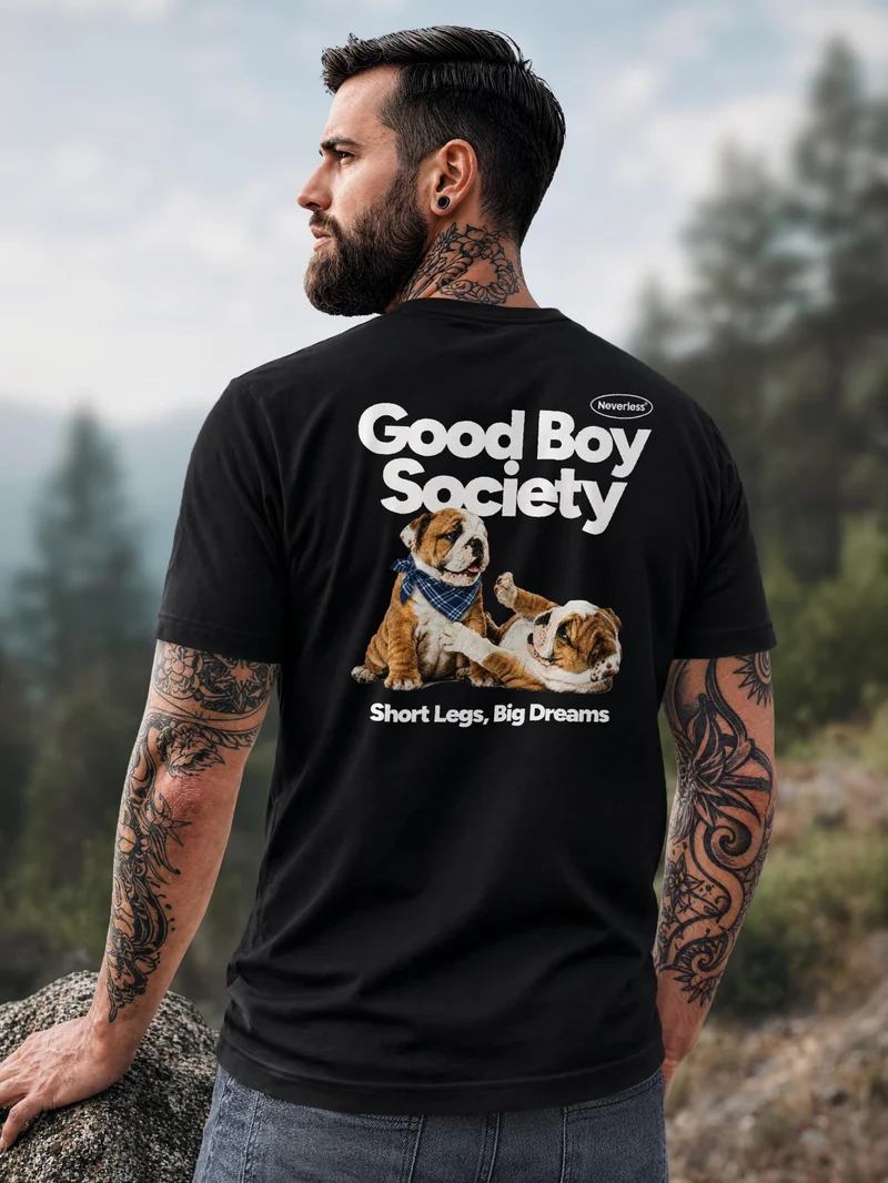 Herren T-Shirt Backprint - Design Good Boy Society - Baumwollshirt Männer Fashion Streetstyle Slim Fit