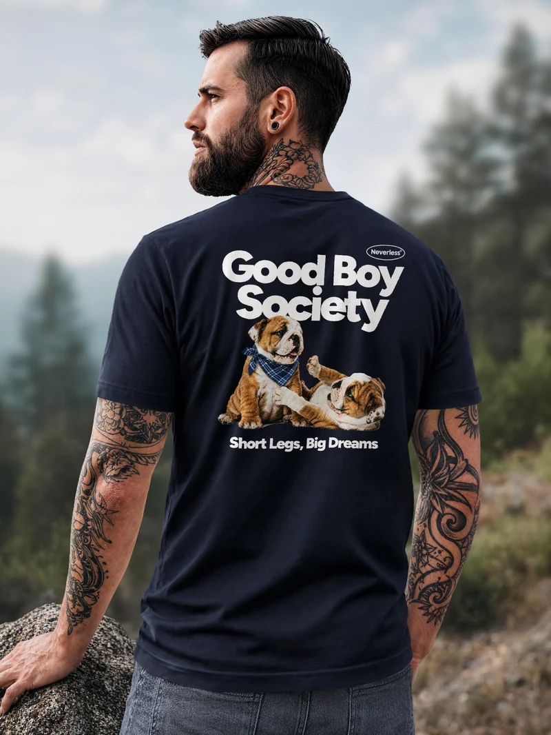 Herren T-Shirt Backprint - Design Good Boy Society - Baumwollshirt Männer Fashion Streetstyle Slim Fit