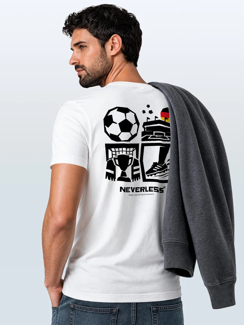 Herren T-Shirt Frontprint - Design Football Icons - Baumwollshirt Männer Fashion Streetstyle Slim Fit