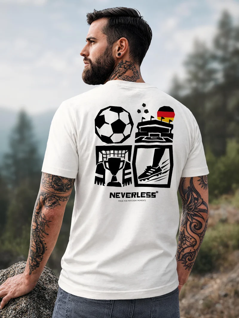 Herren T-Shirt Frontprint - Design Football Icons - Baumwollshirt Männer Fashion Streetstyle Slim Fit