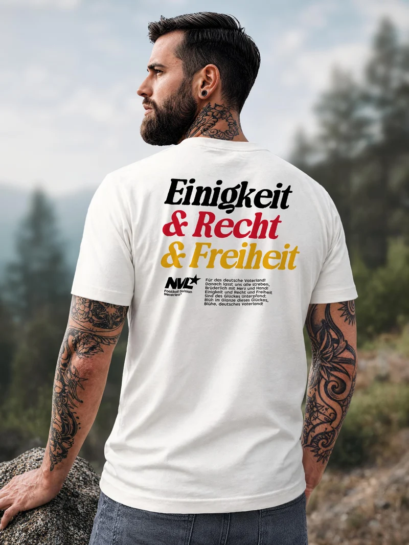 Herren T-Shirt Backprint - Deutschland Design Nationalhymne - Baumwollshirt Männer Fashion Slim Fit