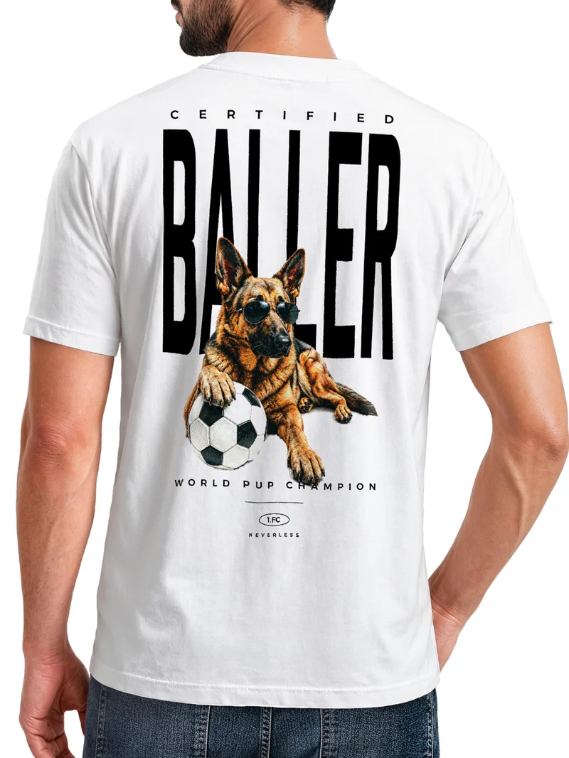 Herren T-Shirt Frontprint - Dog Lover Design Certified Baller- Baumwollshirt Männer Fashion Streetstyle Slim Fit