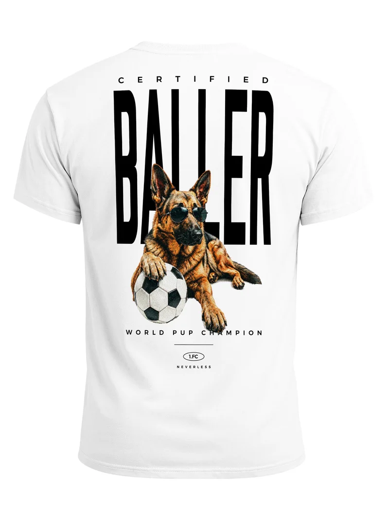 Herren T-Shirt Frontprint - Dog Lover Design Certified Baller- Baumwollshirt Männer Fashion Streetstyle Slim Fit