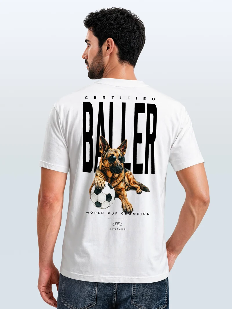 Herren T-Shirt Frontprint - Dog Lover Design Certified Baller- Baumwollshirt Männer Fashion Streetstyle Slim Fit