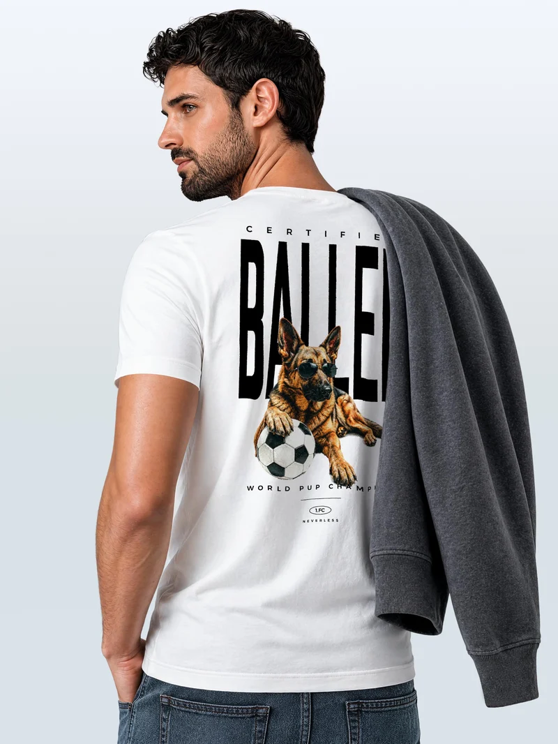 Herren T-Shirt Frontprint - Dog Lover Design Certified Baller- Baumwollshirt Männer Fashion Streetstyle Slim Fit