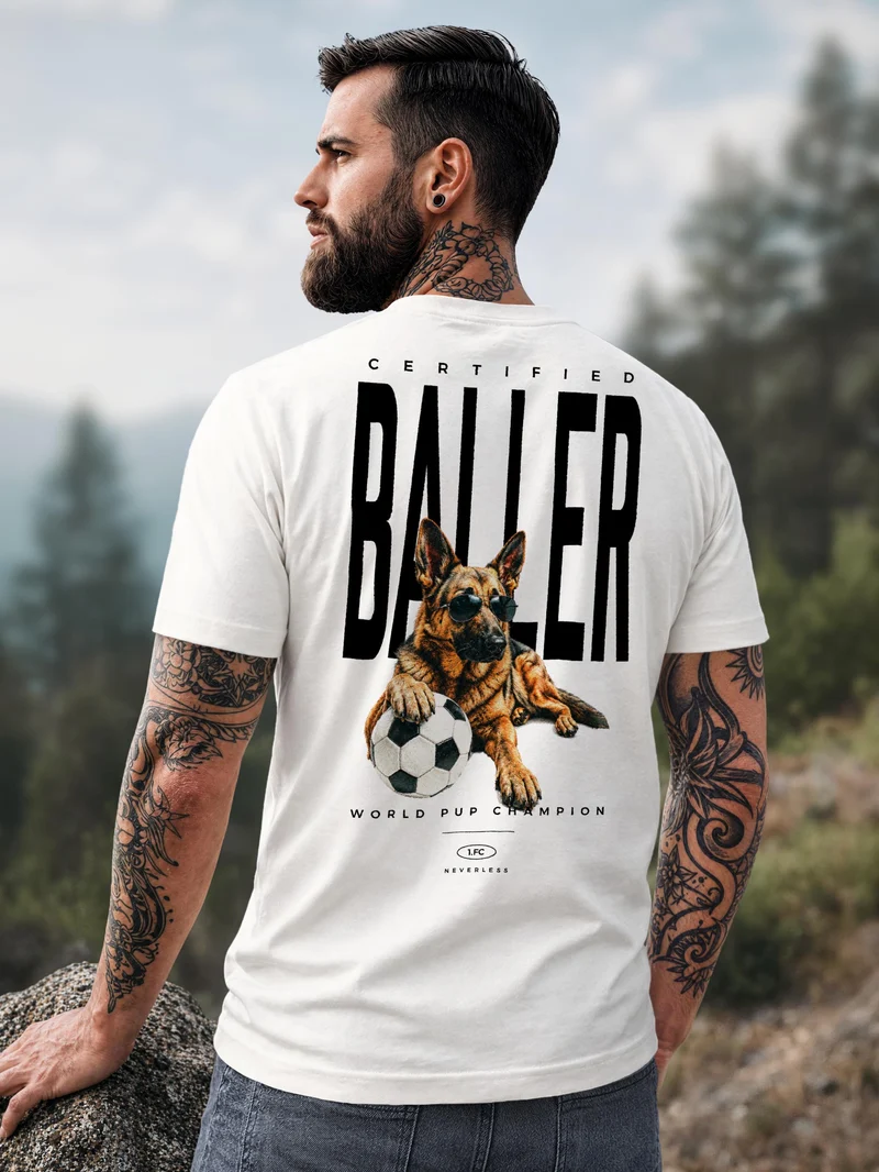 Herren T-Shirt Frontprint - Dog Lover Design Certified Baller- Baumwollshirt Männer Fashion Streetstyle Slim Fit