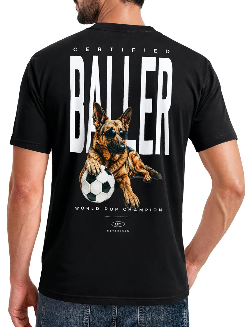 Herren T-Shirt Frontprint - Dog Lover Design Certified Baller- Baumwollshirt Männer Fashion Streetstyle Slim Fit