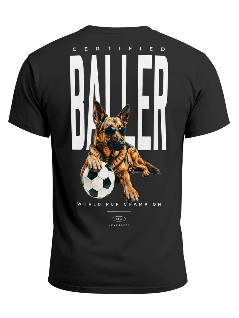 Herren T-Shirt Frontprint - Dog Lover Design Certified Baller- Baumwollshirt Männer Fashion Streetstyle Slim Fit