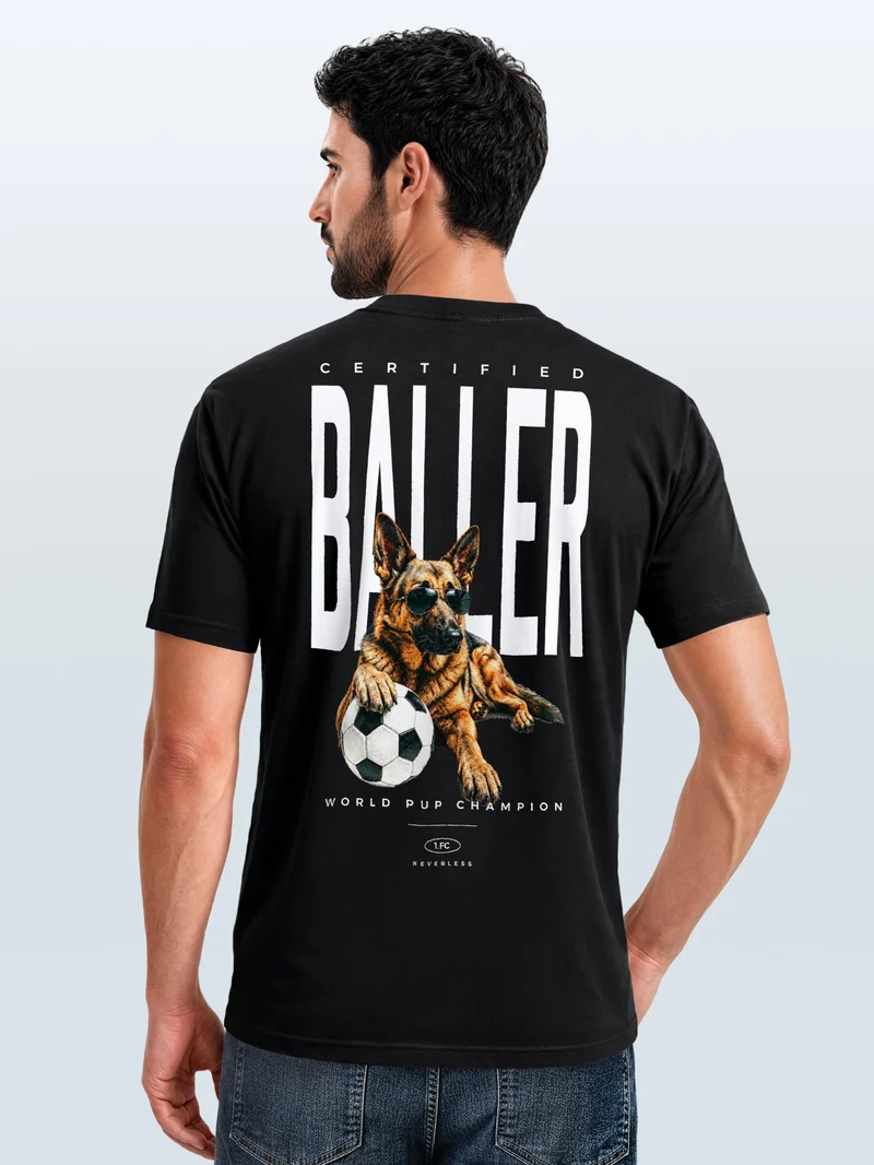 Herren T-Shirt Frontprint - Dog Lover Design Certified Baller- Baumwollshirt Männer Fashion Streetstyle Slim Fit