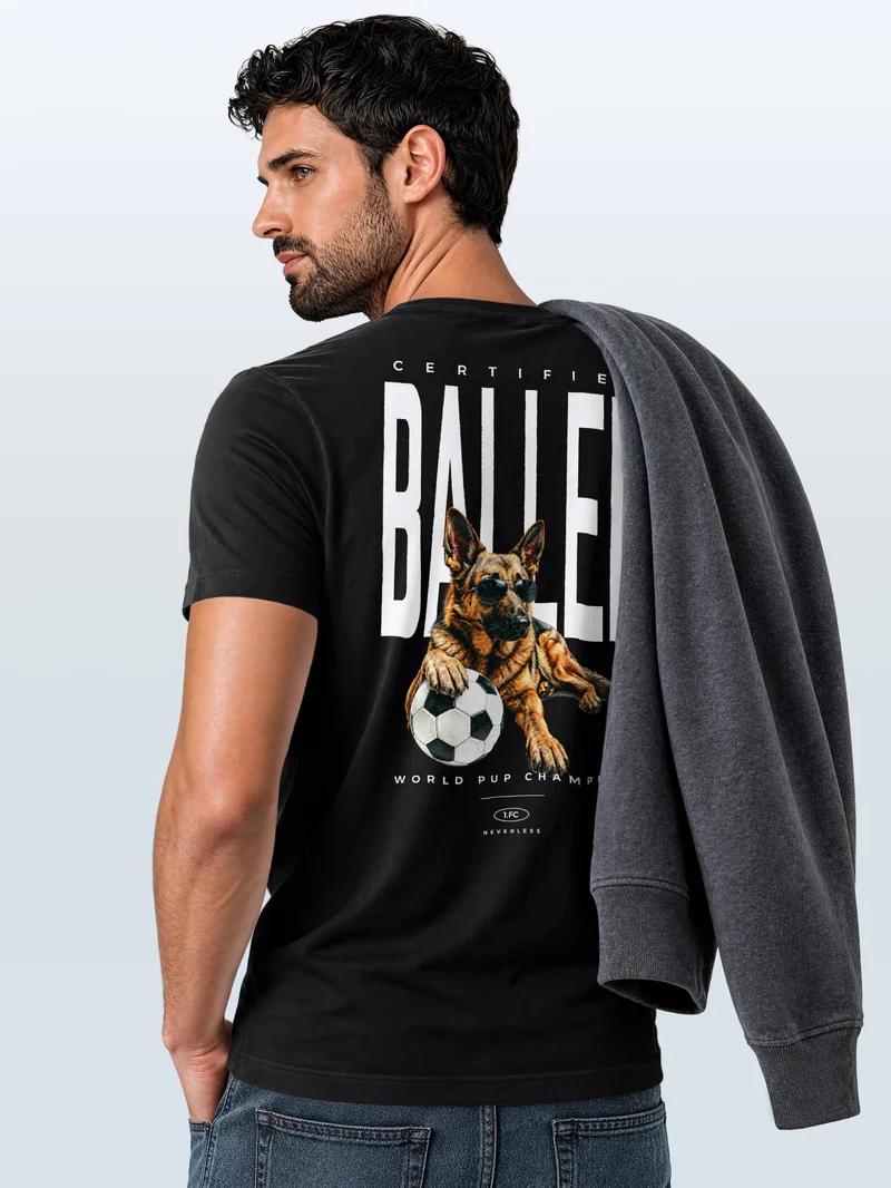 Herren T-Shirt Frontprint - Dog Lover Design Certified Baller- Baumwollshirt Männer Fashion Streetstyle Slim Fit