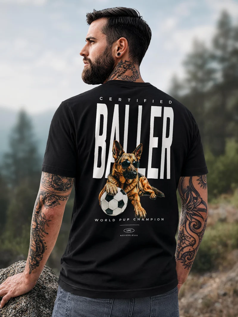 Herren T-Shirt Frontprint - Dog Lover Design Certified Baller- Baumwollshirt Männer Fashion Streetstyle Slim Fit
