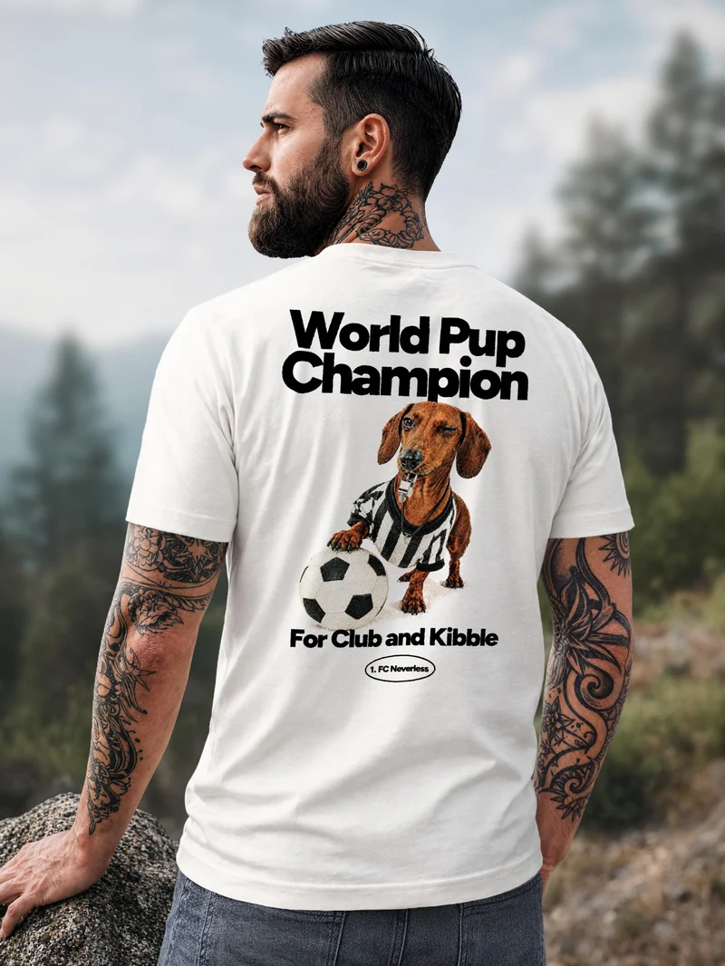 Herren T-Shirt Backprint - Fussball Design Soccer Dackel - Baumwollshirt Männer Fashion Streetstyle Slim Fit