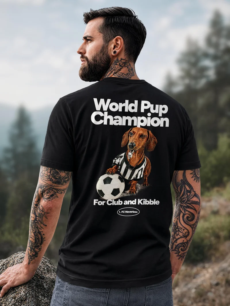 Herren T-Shirt Backprint - Fussball Design Soccer Dackel - Baumwollshirt Männer Fashion Streetstyle Slim Fit