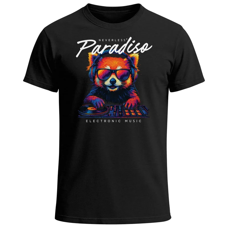 Herren T-Shirt DJ Panda EDM Grafikshirt | electronic Music Print für Festival Club Streetwear | Kurzarmshirt für Musikfan