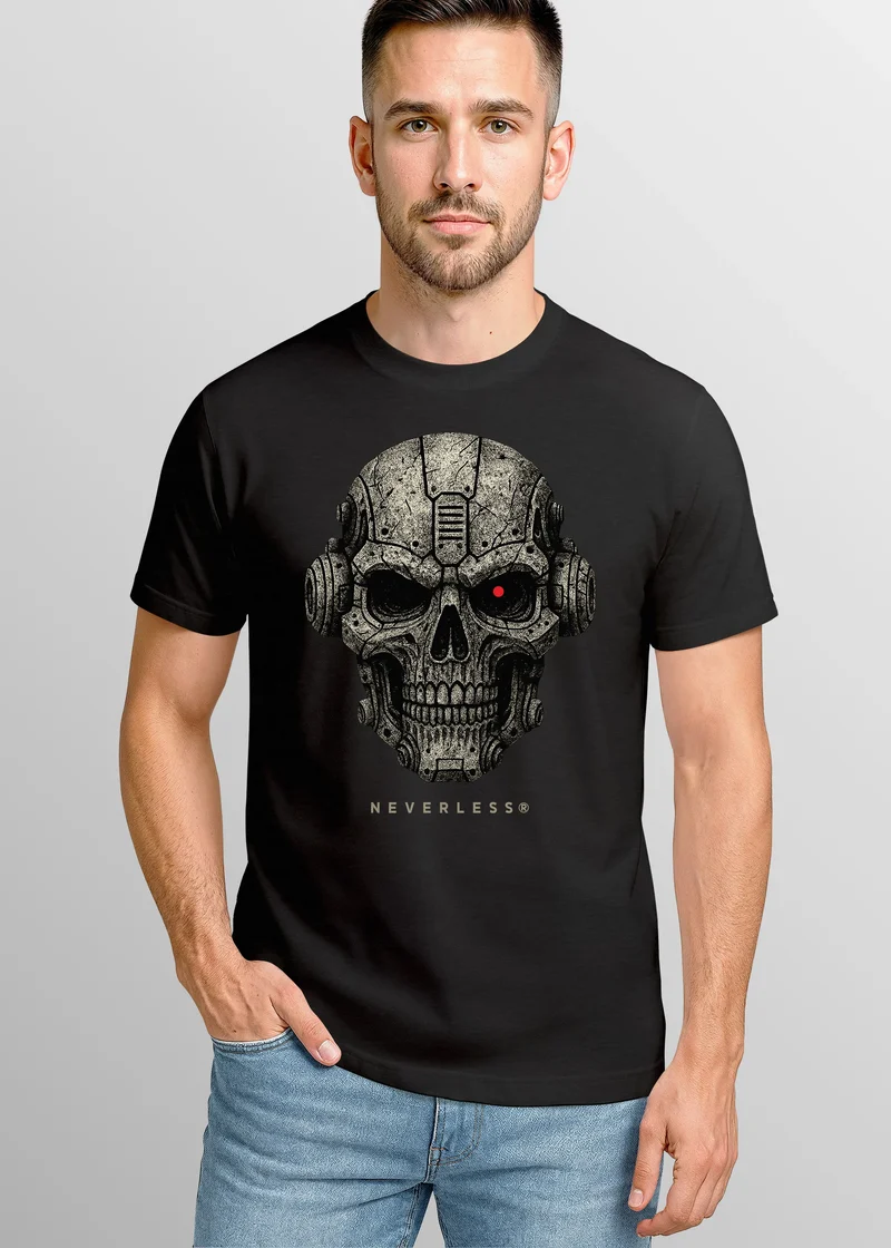 Herren T-Shirt Techno-Skull Cyborg Sci-Fi Cyberpunk Printshirt Grunge Style Fashion Streetstyle Grafikshirt