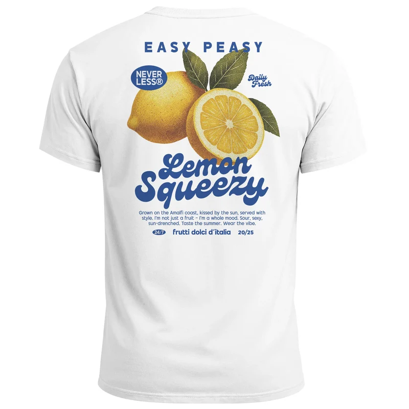Herren T-Shirt Backprint Easy Peasy Lemon Squeezy Zitrusfrüchte Italien Vintage Printshirt Fashion Streetstyle