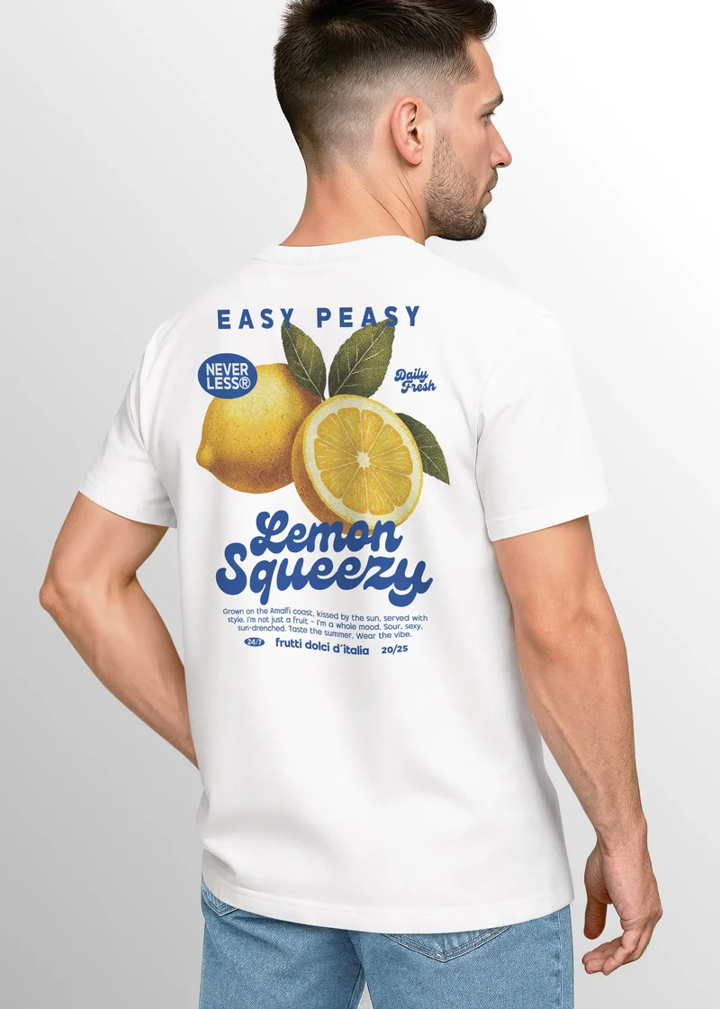 Herren T-Shirt Backprint Easy Peasy Lemon Squeezy Zitrusfrüchte Italien Vintage Printshirt Fashion Streetstyle