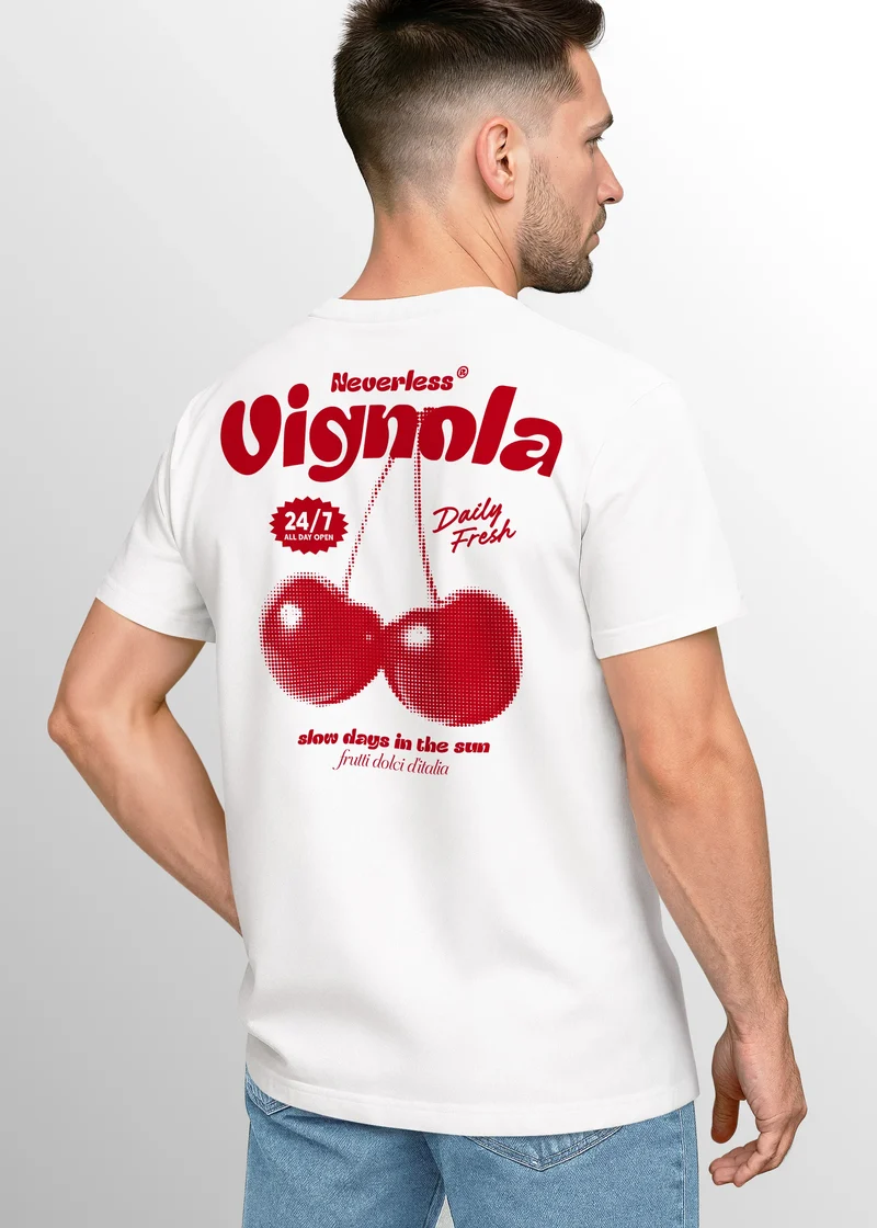 Herren T-Shirt Backprint Kirsche Cherry Retro Design Printshirt Früchte Sommer Fashion Streetstyle