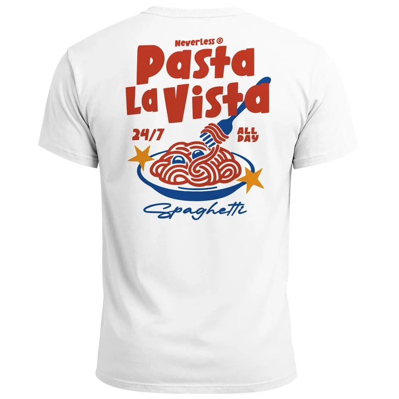 Herren T-Shirt Backprint Pasta la Vista Spaghetti Print Rückenaufdruck Nudel Lover Printshirt Fashion Streetstyle