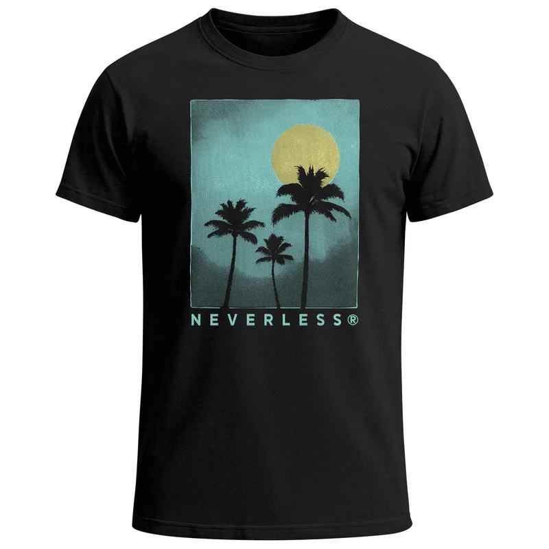 Herren T-Shirt mit Palmen Print Sommer Streetwear Printshirt – Kurzarm Baumwollshirt mit Grafikmotiv – Surfer Style für Urlaub Freizeit Strand