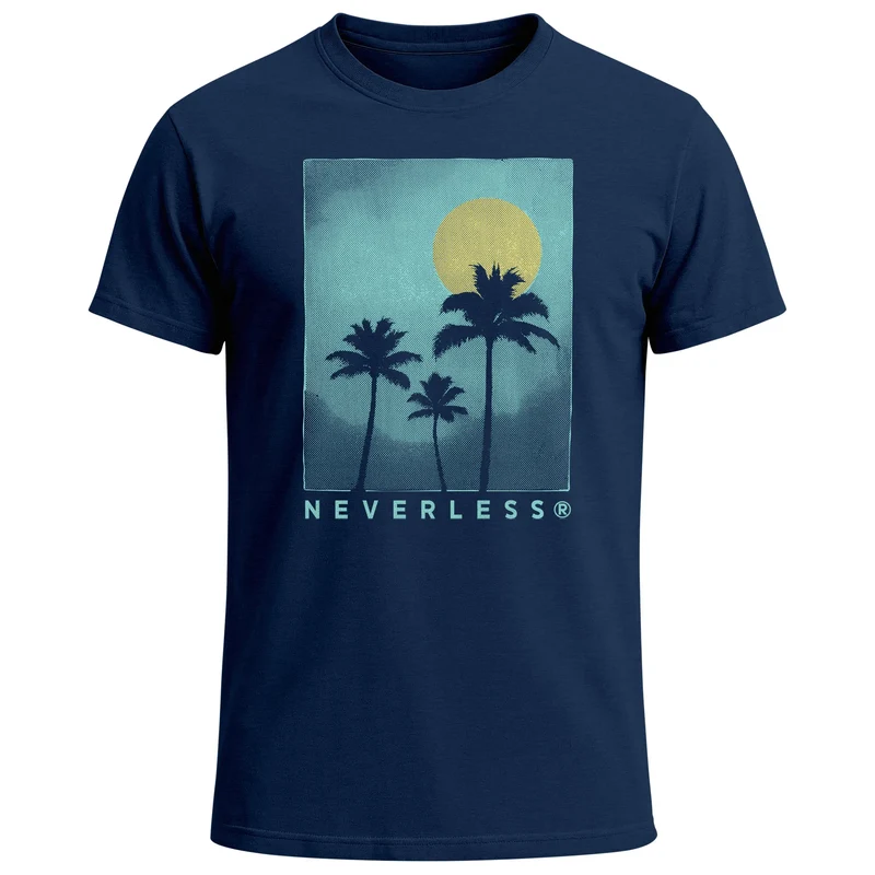 Herren T-Shirt mit Palmen Print Sommer Streetwear Printshirt – Kurzarm Baumwollshirt mit Grafikmotiv – Surfer Style für Urlaub Freizeit Strand