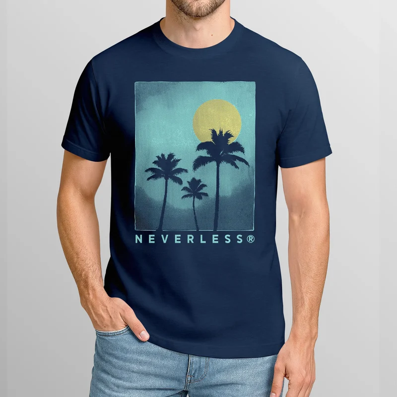 Herren T-Shirt mit Palmen Print Sommer Streetwear Printshirt – Kurzarm Baumwollshirt mit Grafikmotiv – Surfer Style für Urlaub Freizeit Strand