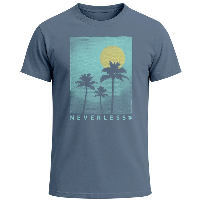 Herren T-Shirt mit Palmen Print Sommer Streetwear Printshirt – Kurzarm Baumwollshirt mit Grafikmotiv – Surfer Style für Urlaub Freizeit Strand