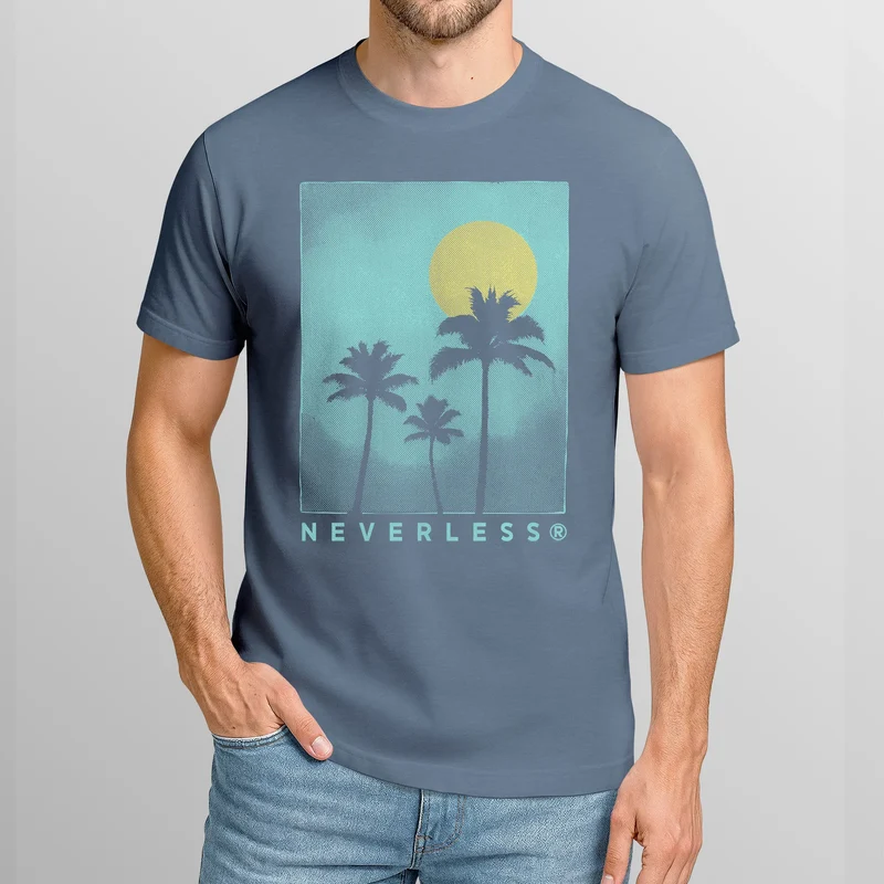 Herren T-Shirt mit Palmen Print Sommer Streetwear Printshirt – Kurzarm Baumwollshirt mit Grafikmotiv – Surfer Style für Urlaub Freizeit Strand
