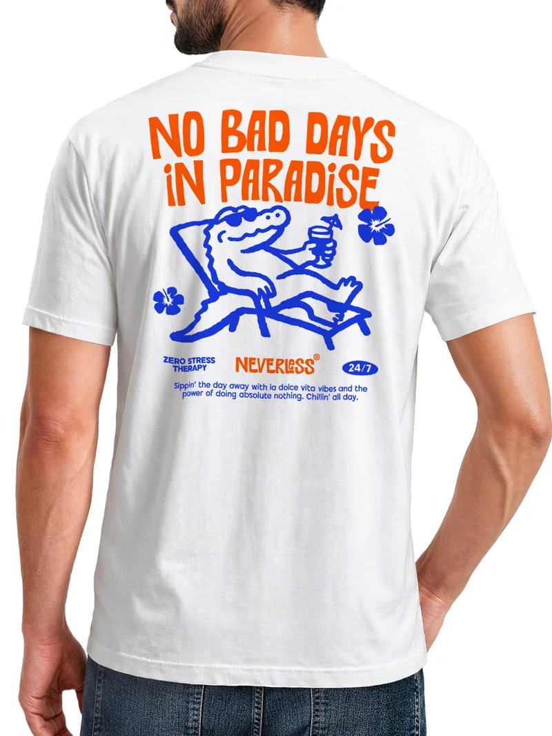 Herren T-Shirt Backprint - Design Paradise Krokodil - Baumwollshirt Männer Fashion Streetstyle Slim Fit