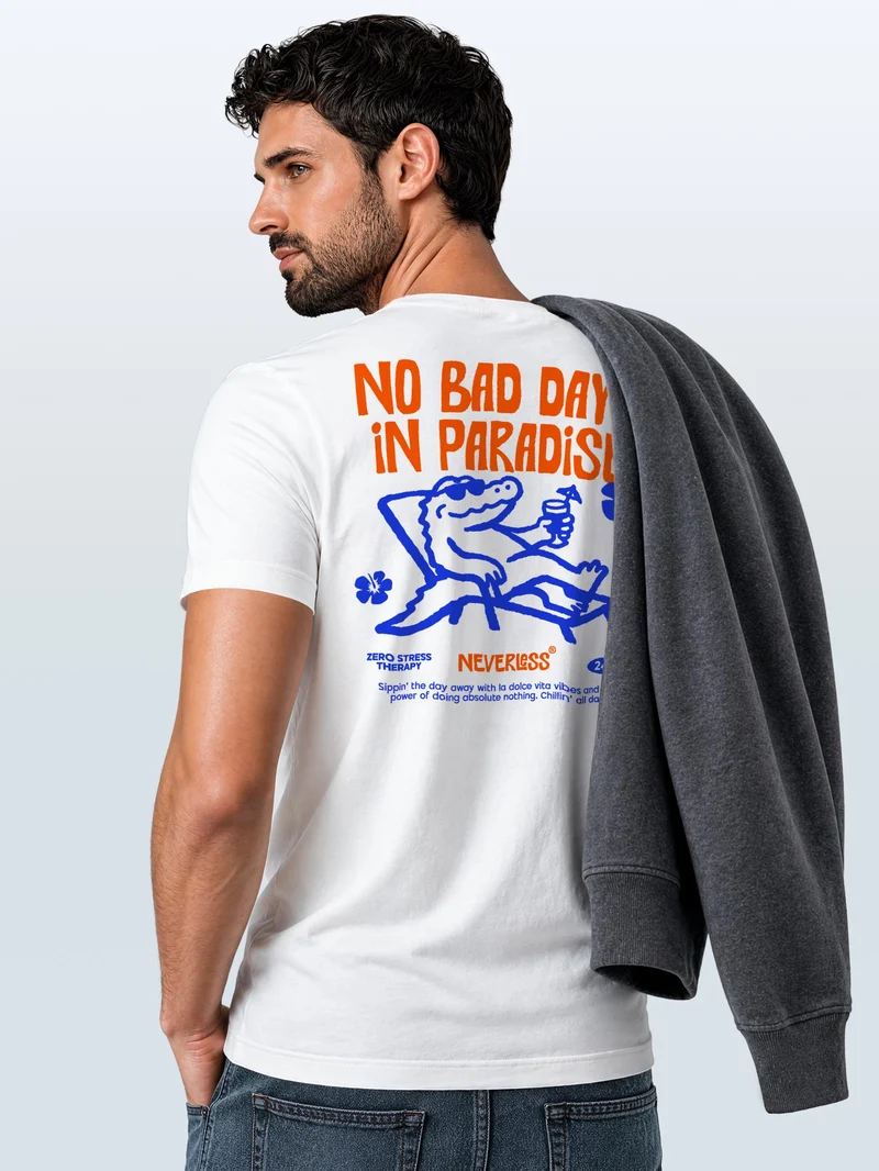 Herren T-Shirt Backprint - Design Paradise Krokodil - Baumwollshirt Männer Fashion Streetstyle Slim Fit
