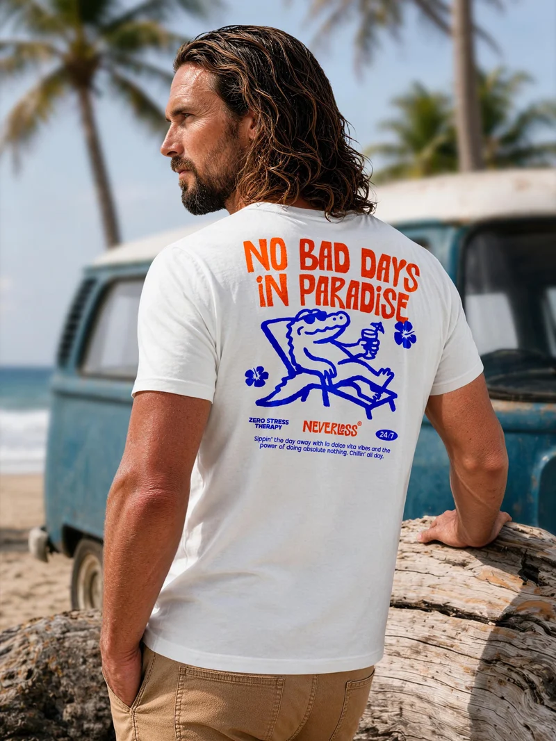 Herren T-Shirt Backprint - Design Paradise Krokodil - Baumwollshirt Männer Fashion Streetstyle Slim Fit