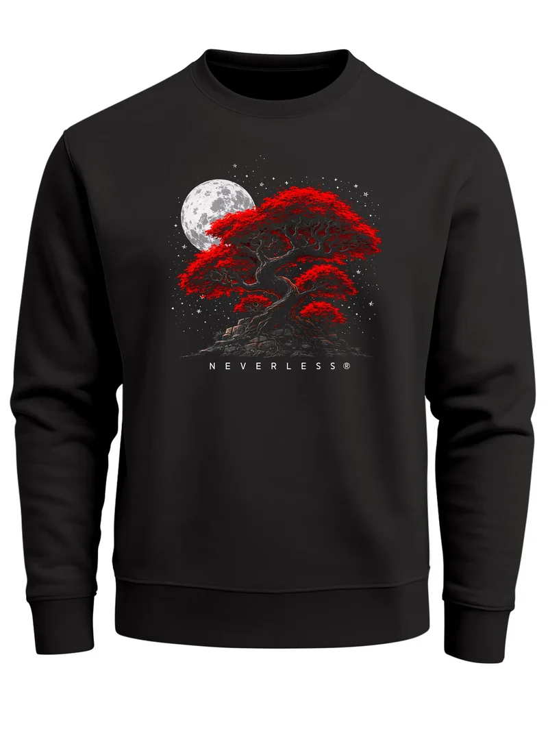 Sweatshirt Herren Frontprint Bonsai Baum Japan Ästhetik Nature Vibes Pullover mit Print Fashion Streetwear