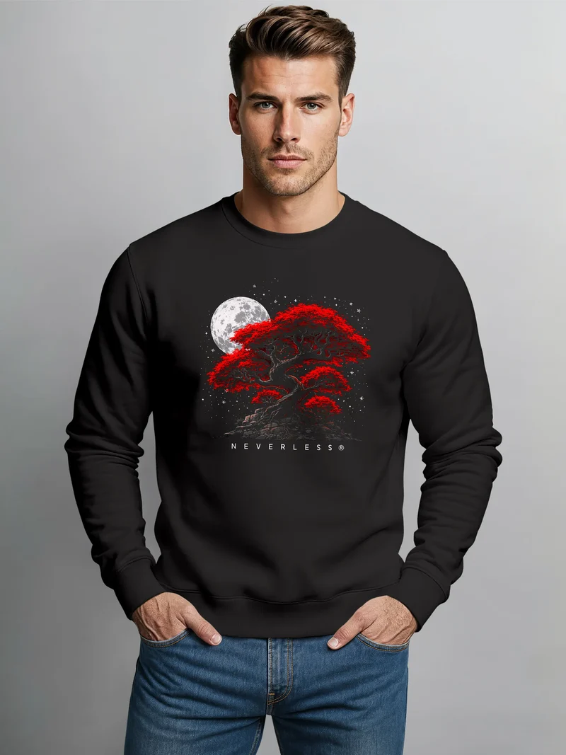 Sweatshirt Herren Frontprint Bonsai Baum Japan Ästhetik Nature Vibes Pullover mit Print Fashion Streetwear